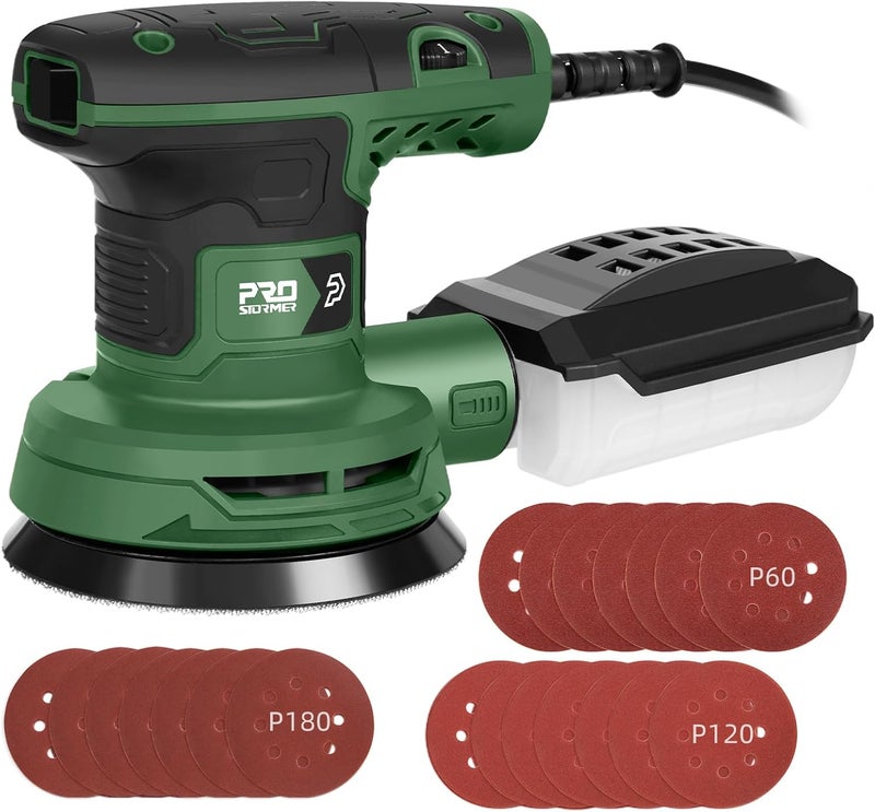 Prostormer 5-Inch Random Orbital Sander with 21PCS Sandpapers, 8000-13000RPM, 2.6AMP Palm Sander with 6 Variable Speeds, Dust Collection For Polishing, Sanding - Image 1